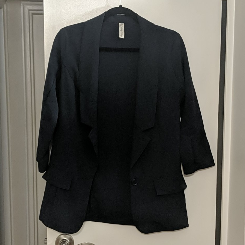 Navy Blue Light Spring Blazer Noctched Collar
